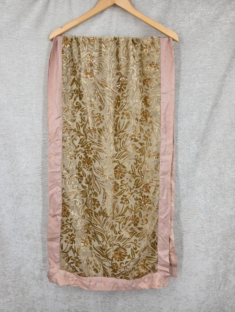 Silk Satin Trim Velvet Burnout Sheer Chiffon Gold  Floral Sequin Scarf